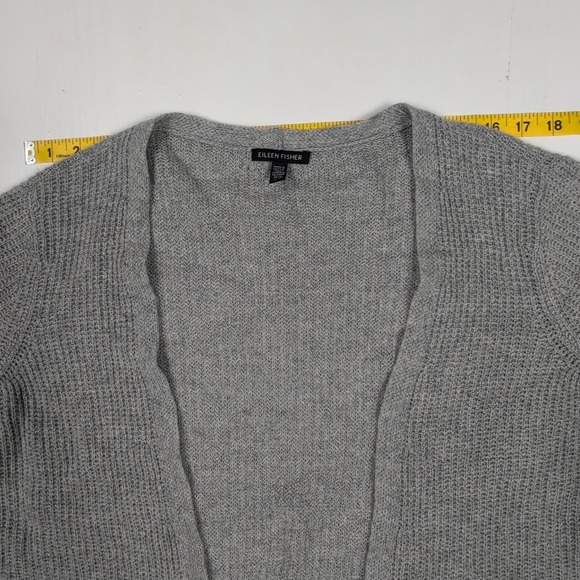 Eileen Fisher 100% Cashmere Grey Open Front Cardigan Sweater Medium Italian Yarn - Picture 5 of 8